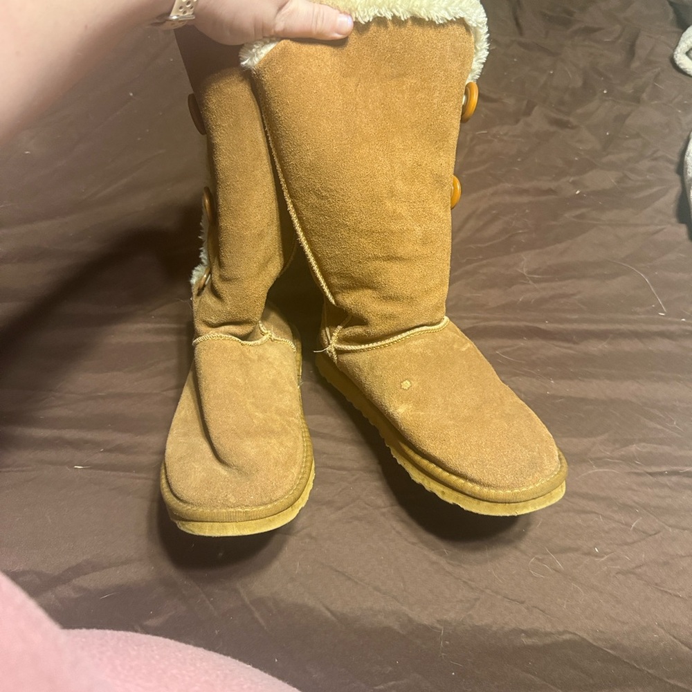 UGG Chestnut Suede Button-Accent Shearling-Lined Tall Boots